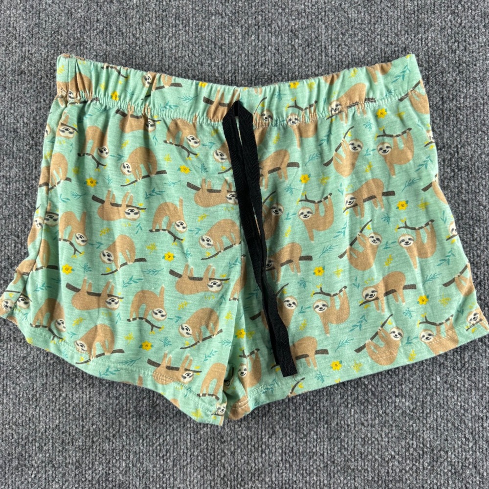 Bobbie Brooks Kids Sloth Print Pajama Shorts Mint Green Size Medium M Drawstring